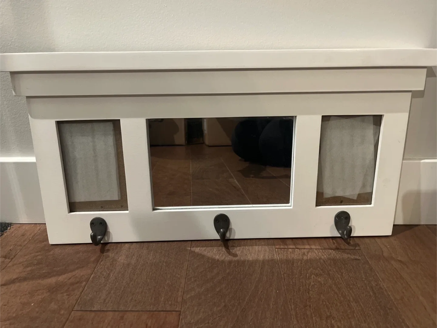 White Entryway Shelf w/Mirror & Hooks
