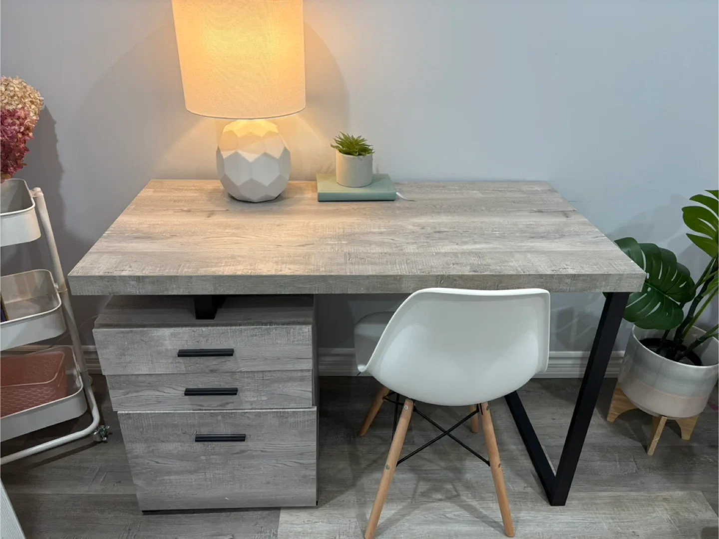 Grey Woodgrain Desk with Drawers