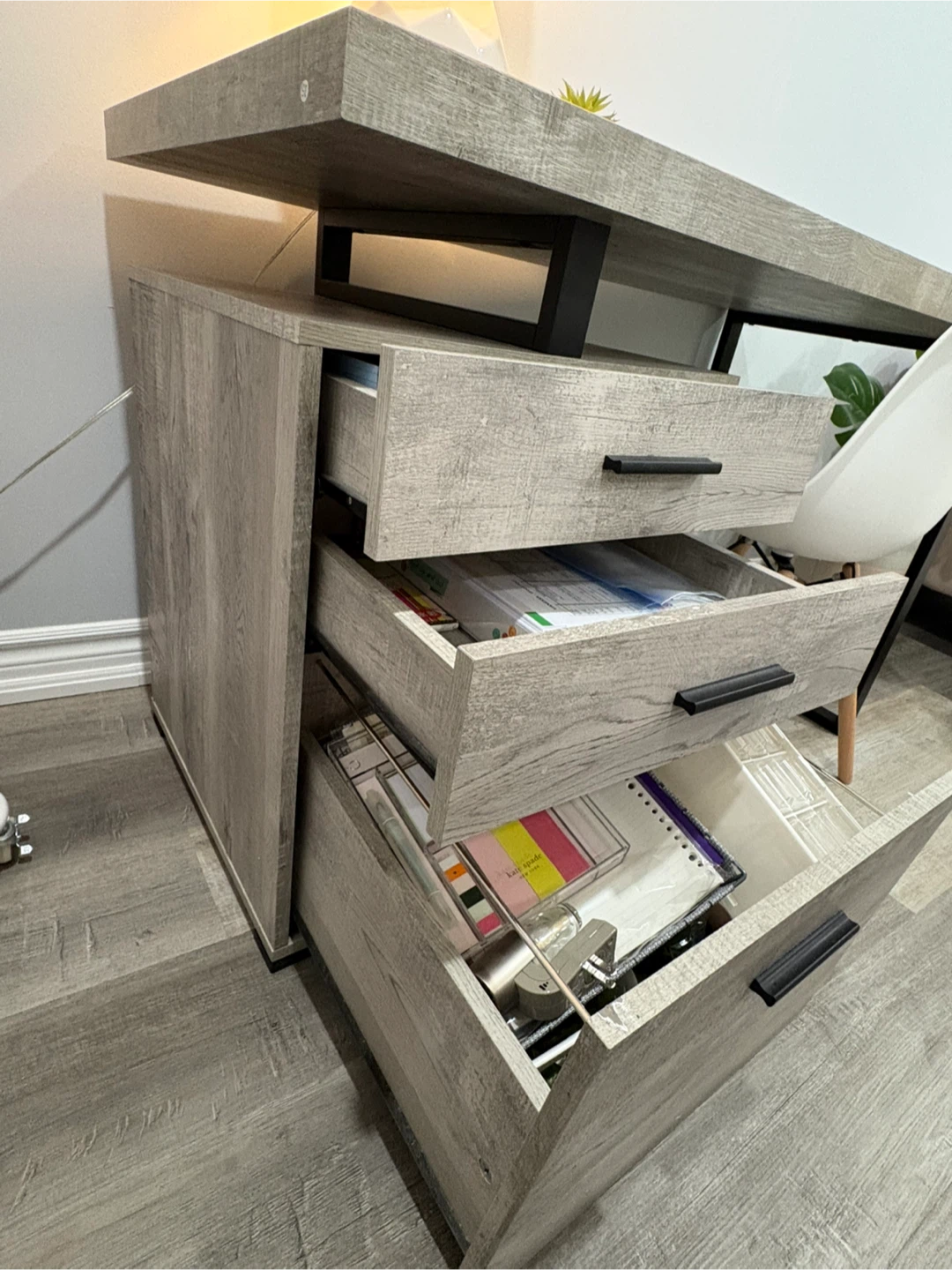 Grey Woodgrain Desk with Drawers - photo 5