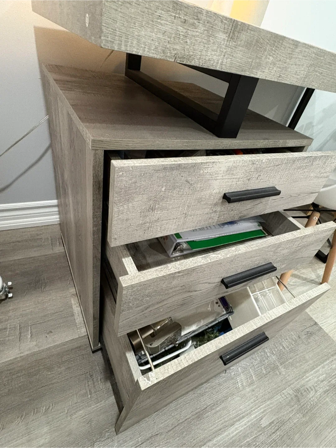 Grey Woodgrain Desk with Drawers image indicator(4)