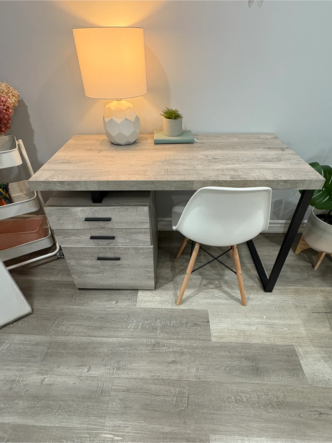 Grey Woodgrain Desk with Drawers - photo 2