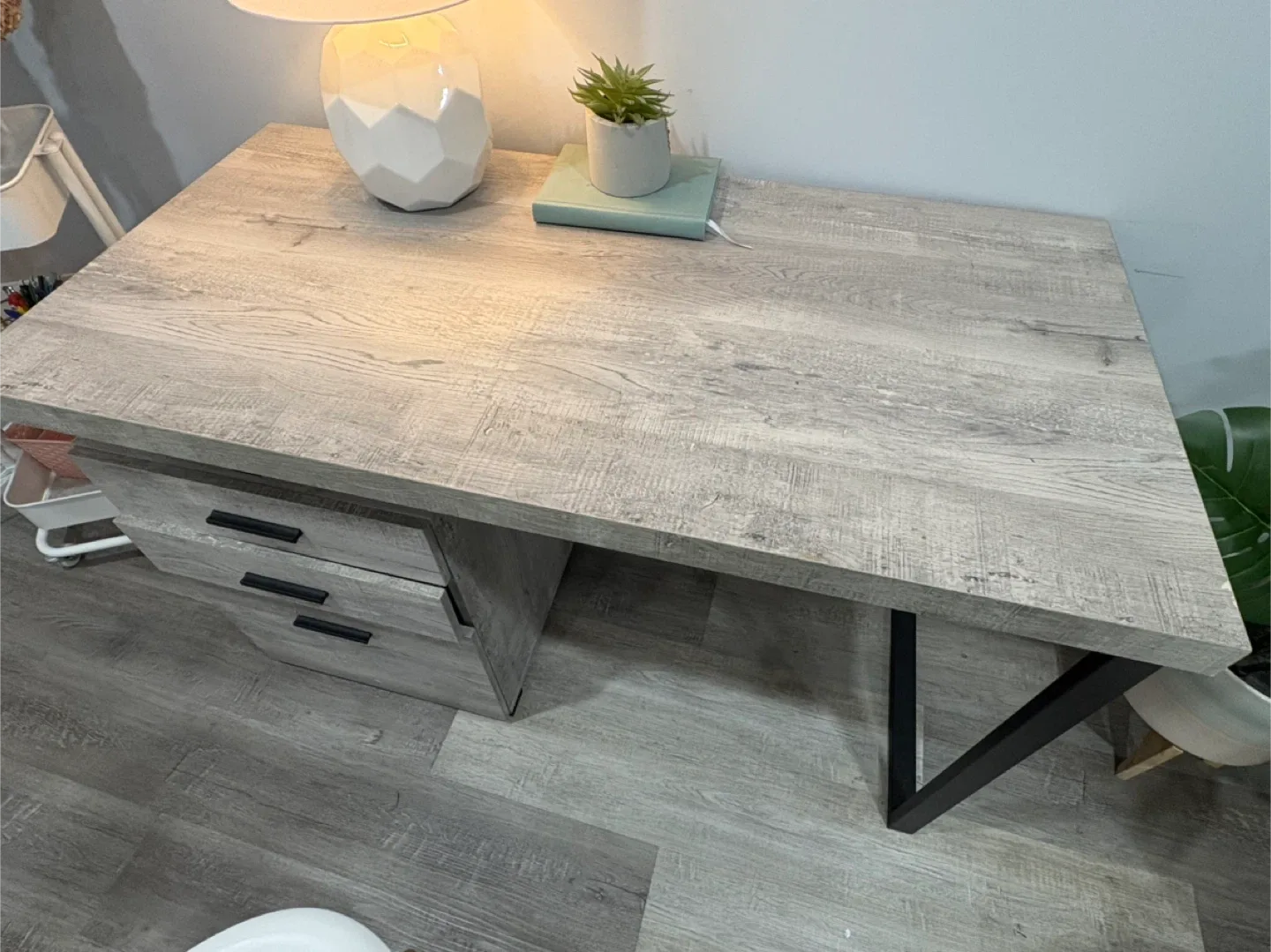 Grey Woodgrain Desk with Drawers image indicator(7)