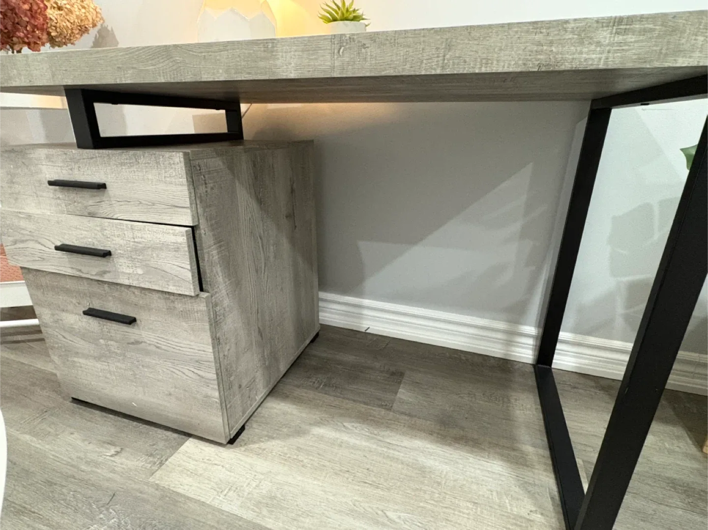 Grey Woodgrain Desk with Drawers image indicator(8)