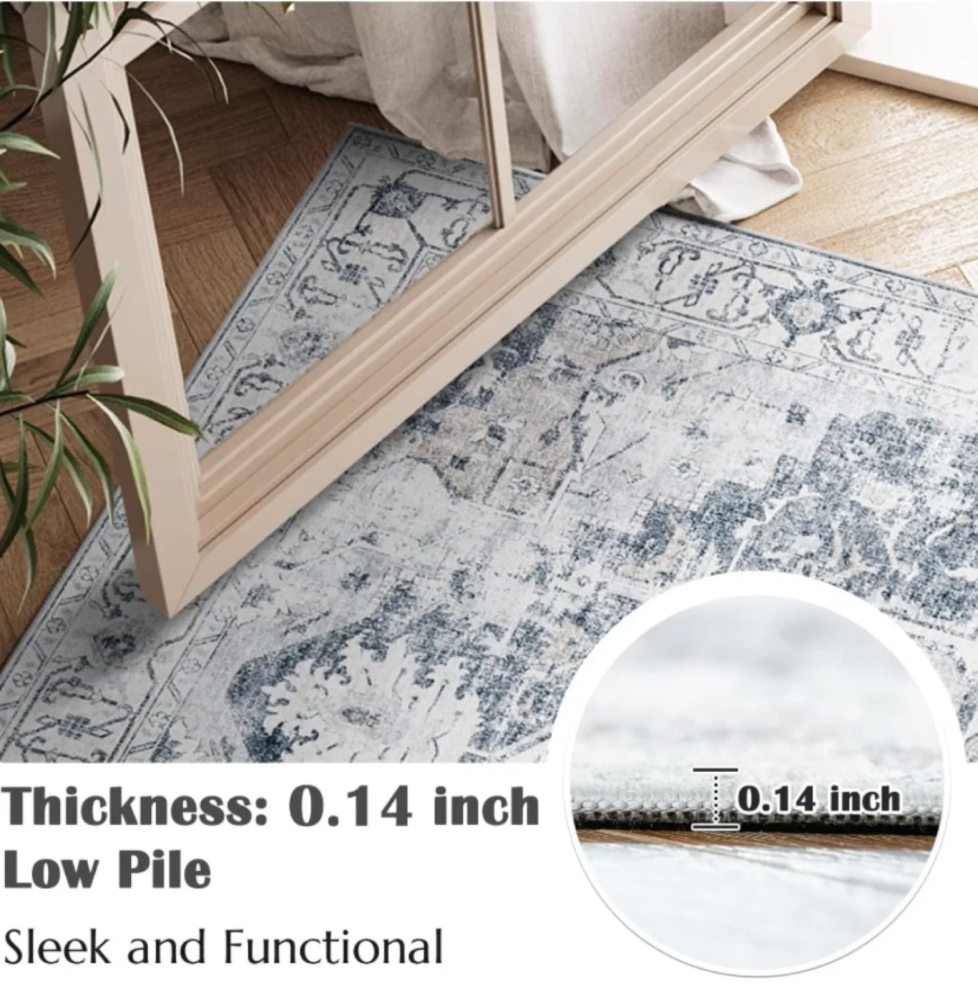 New 4x6 Washable Area Rug Vintage Grey image indicator(4)