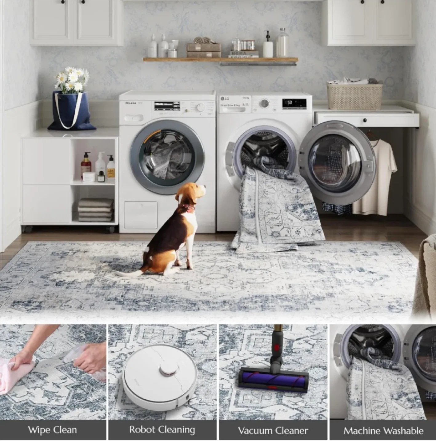 New 4x6 Washable Area Rug Vintage Grey image indicator(5)