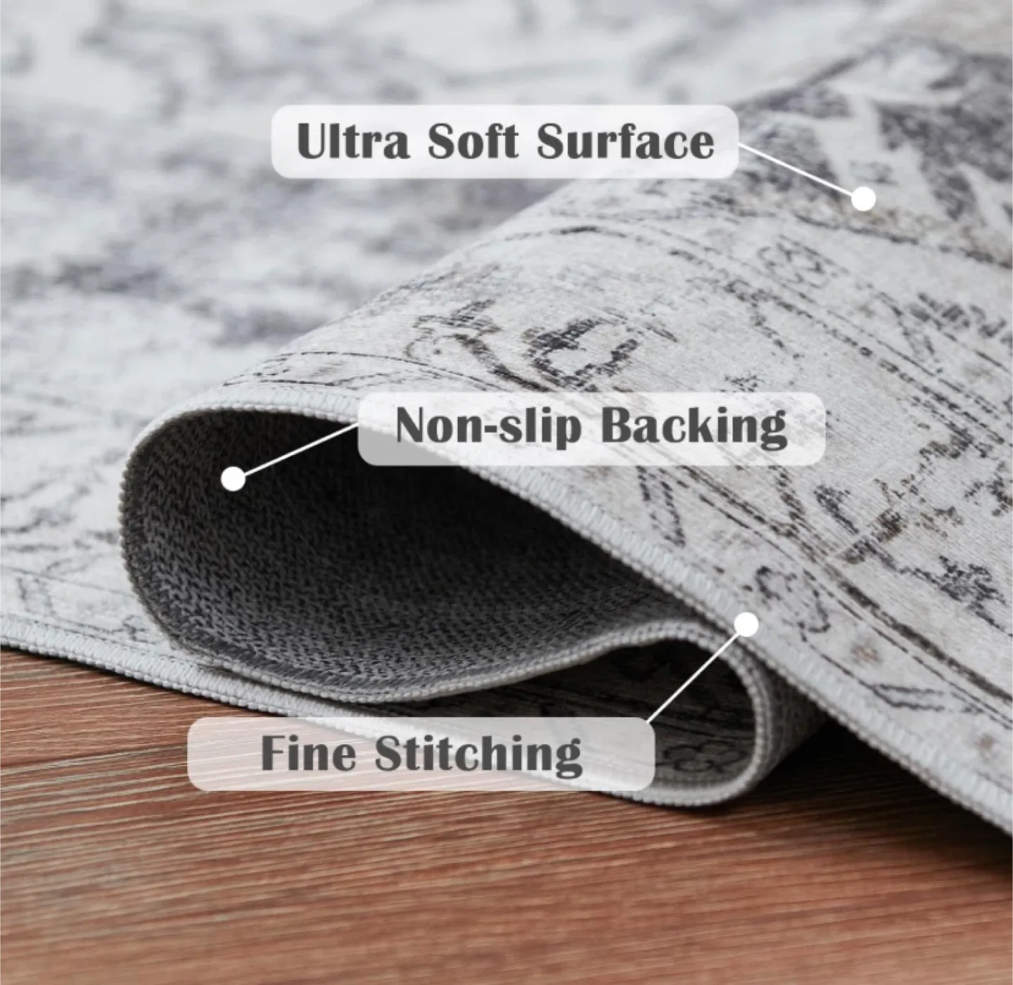 New 4x6 Washable Area Rug Vintage Grey image indicator(3)