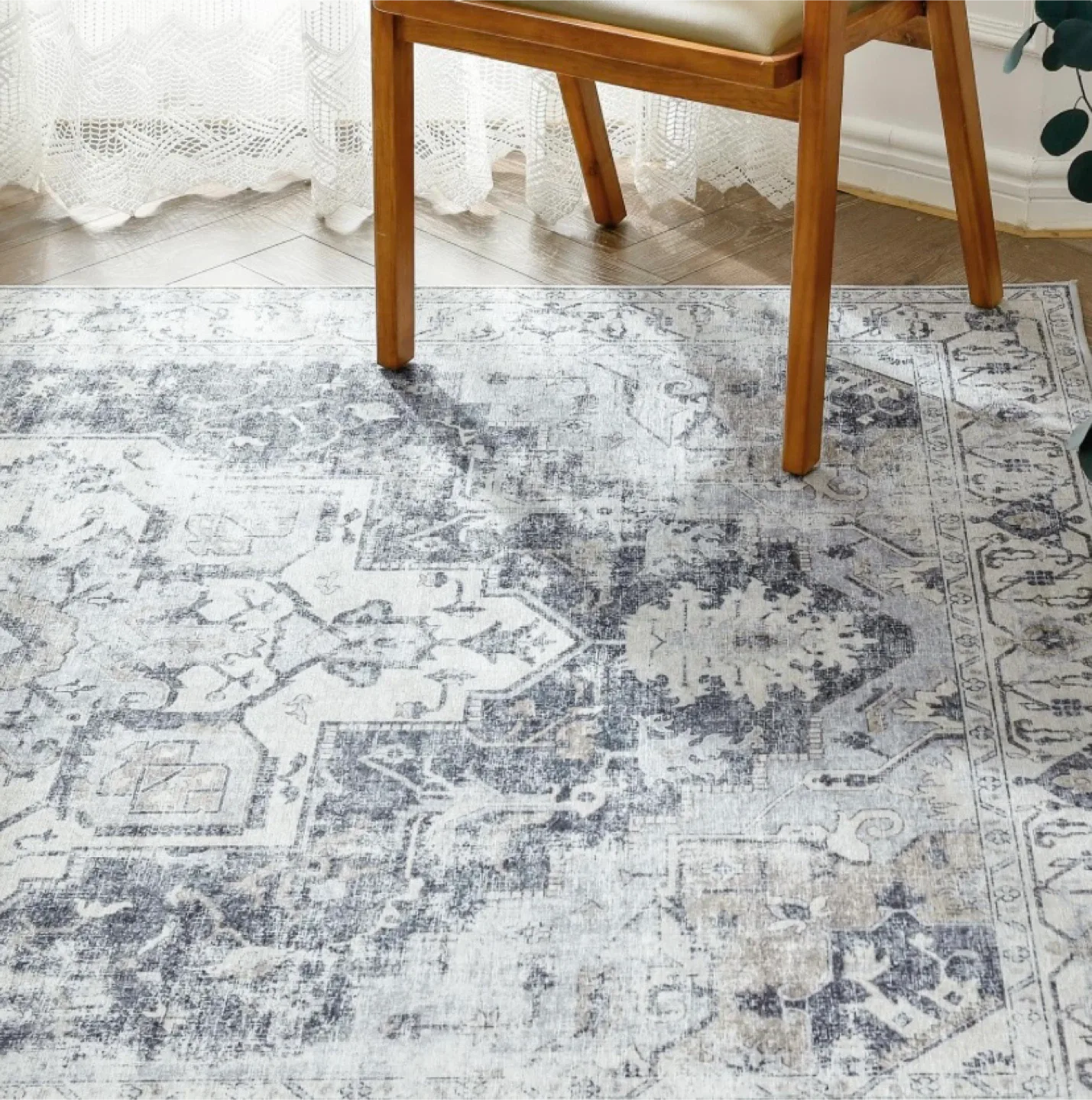 New 4x6 Washable Area Rug Vintage Grey image indicator(6)