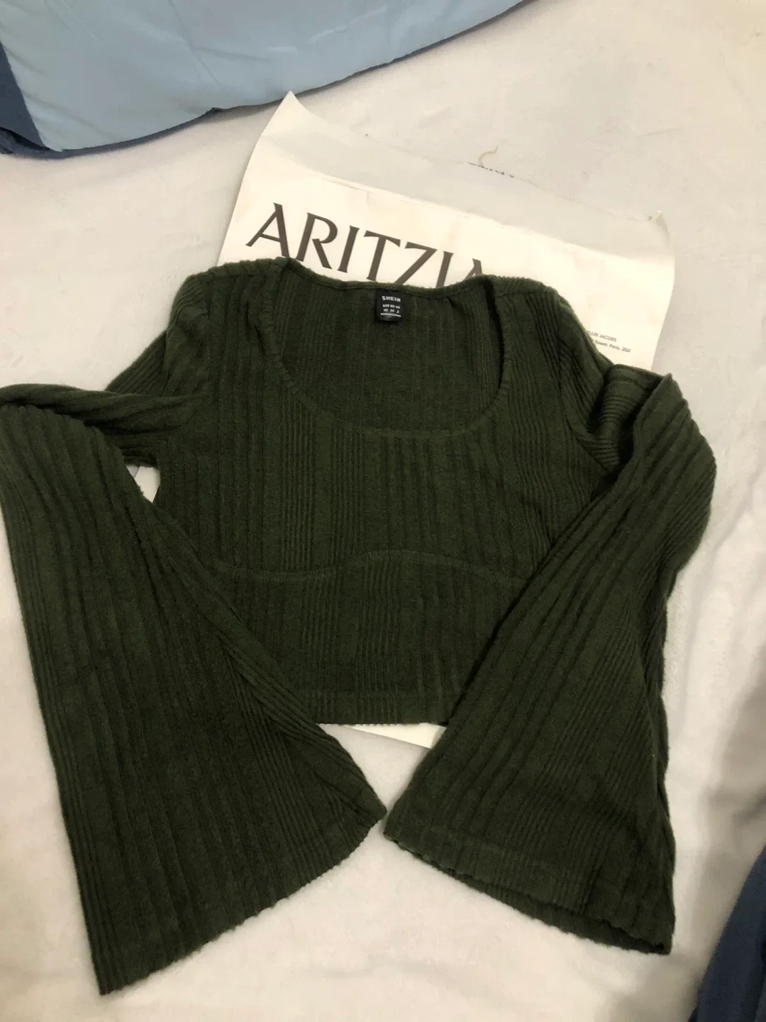Shein Green Ribbed Long Sleeve Top - Size S image indicator(3)