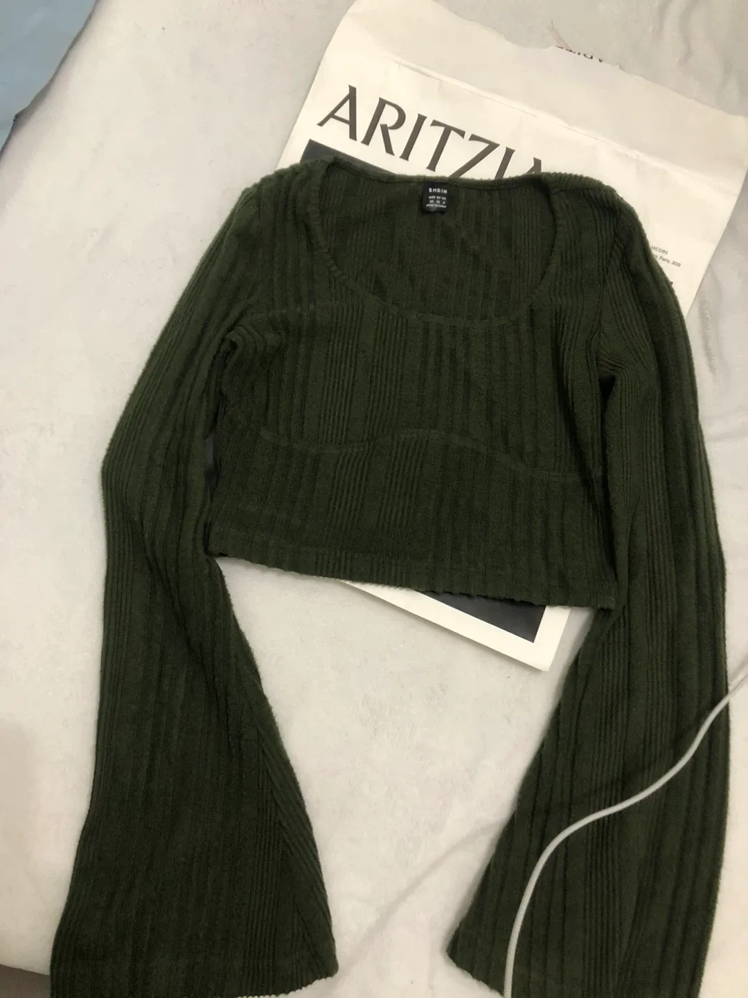 Shein Green Ribbed Long Sleeve Top - Size S image indicator(6)