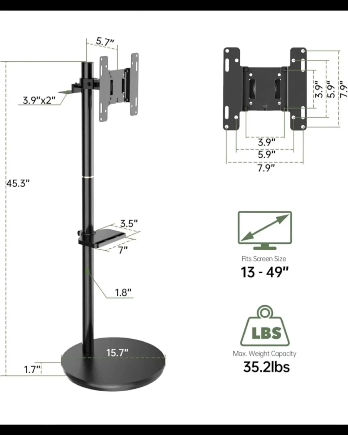 Rolling TV Stand for 13-49" Screens
