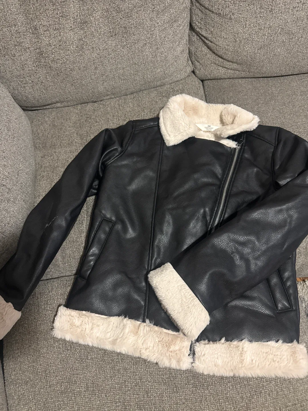 H&M Black Faux Leather Aviator Jacket image indicator(5)