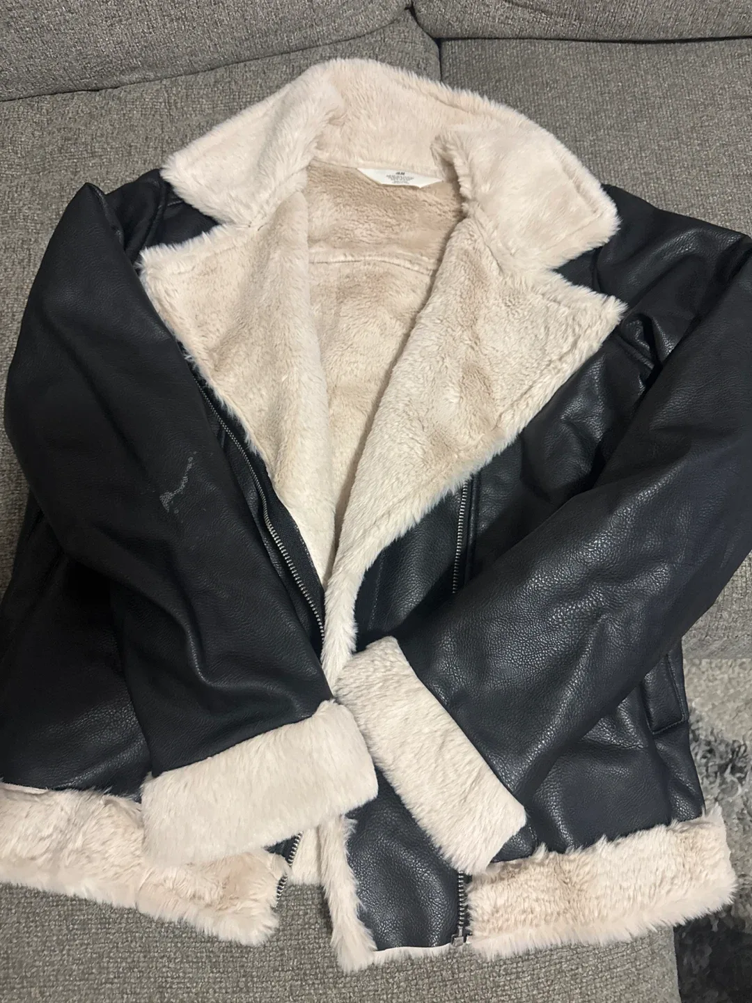 H&M Black Faux Leather Aviator Jacket