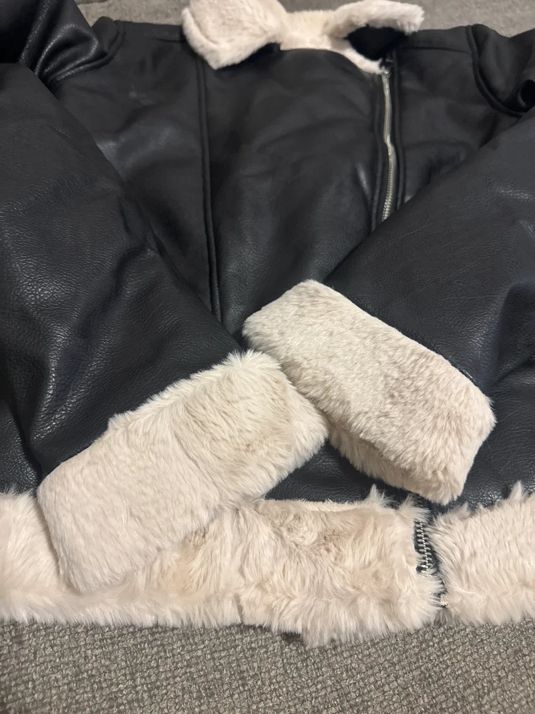 H&M Black Faux Leather Aviator Jacket image indicator(6)