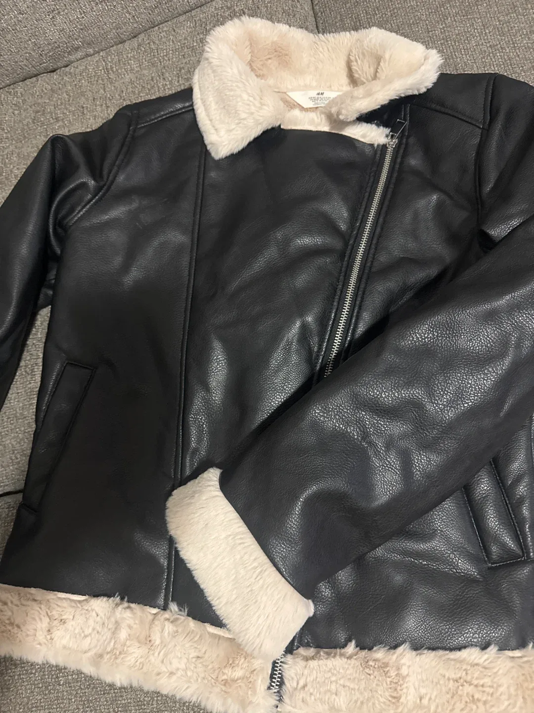 H&M Black Faux Leather Aviator Jacket image indicator(4)