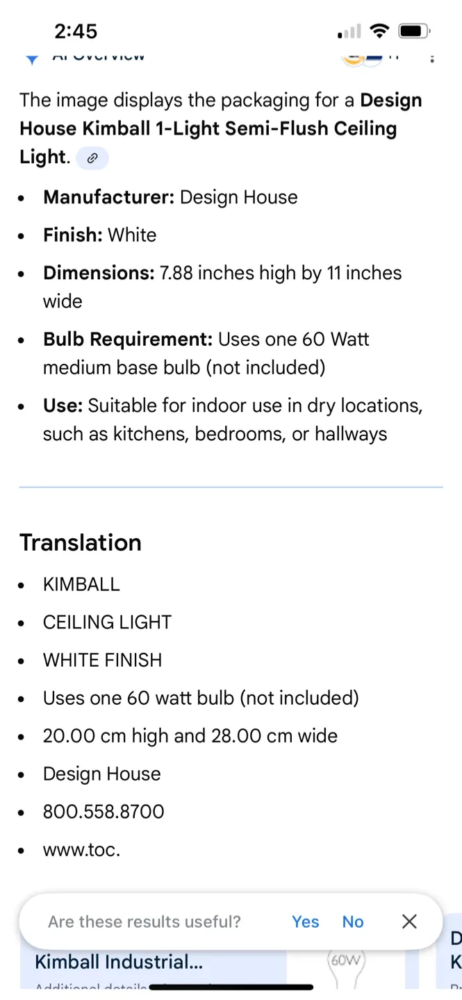 Design House Kimball White Ceiling Light