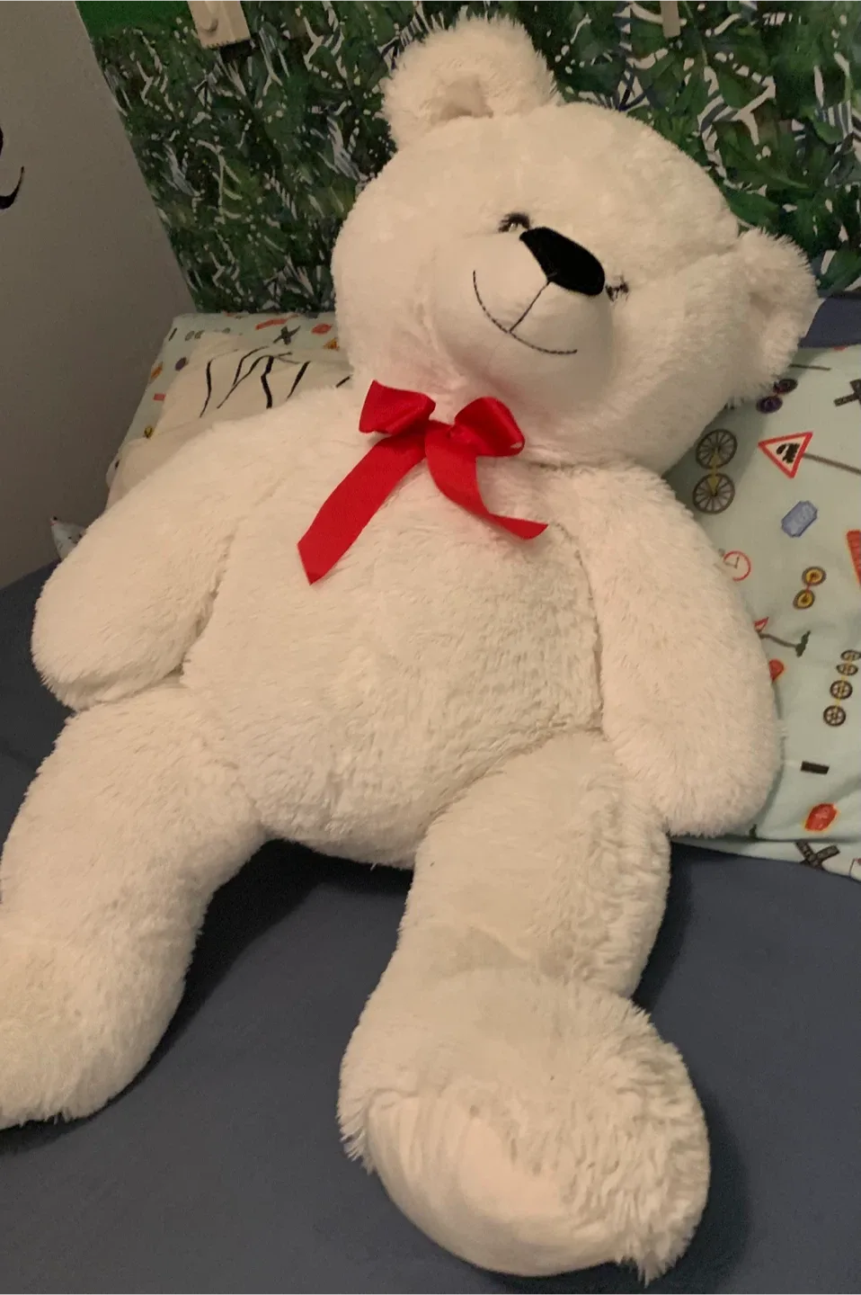 Large White Teddy Bear with Red Ribbon image indicator(2)