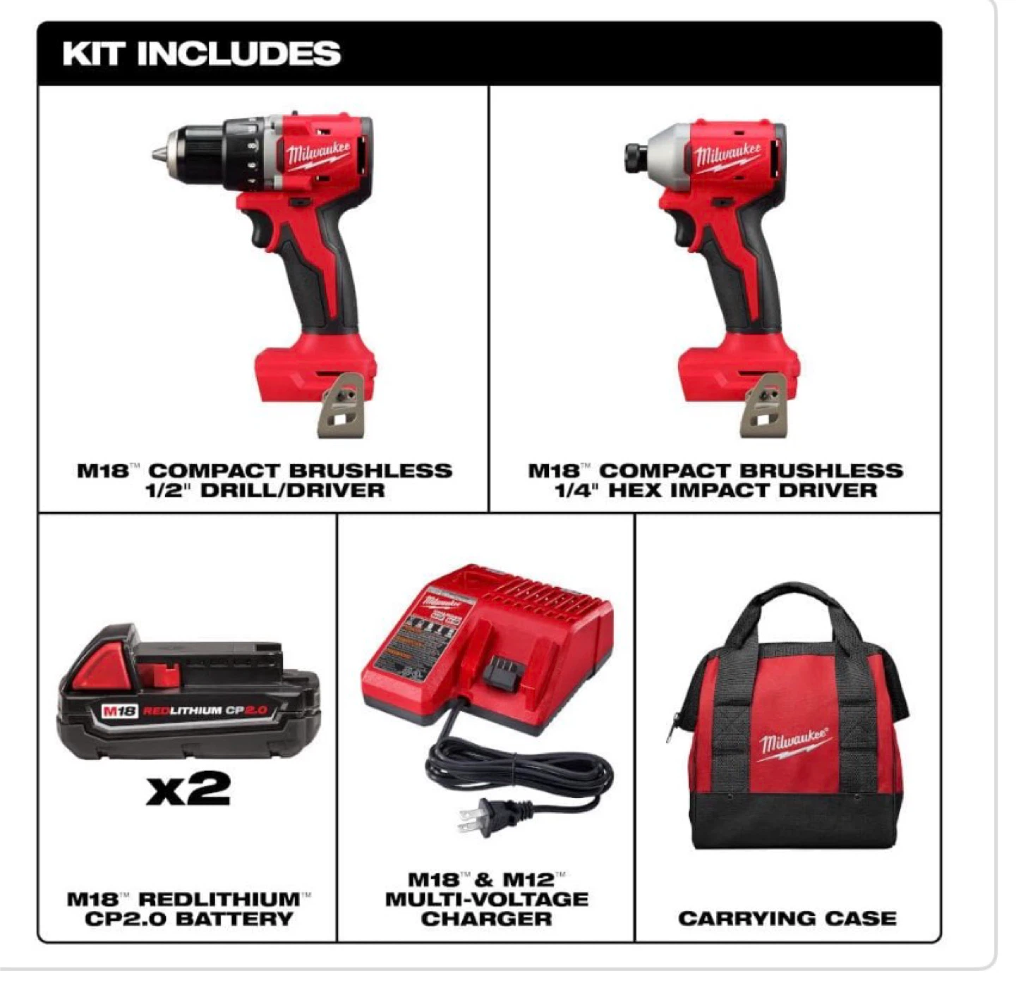 Milwaukee M18 Cordless Drill/Impact Combo Kit - Like New! - photo 2