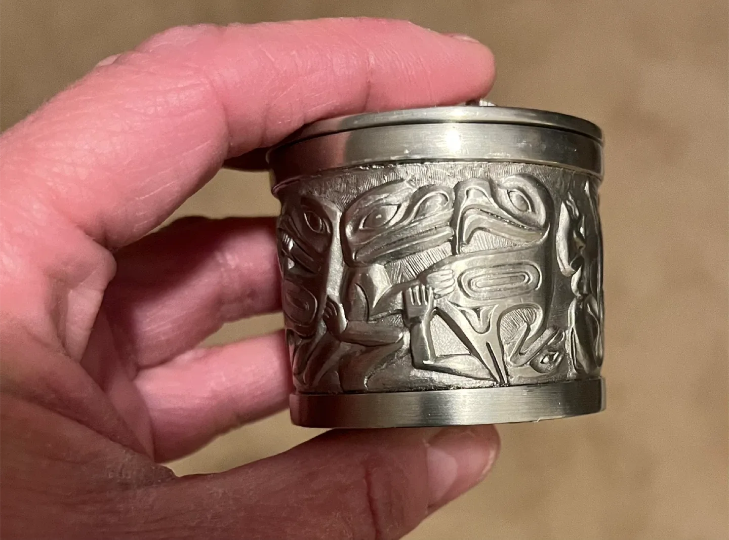 Vintage Pewter Box with Indigenous Art image indicator(3)