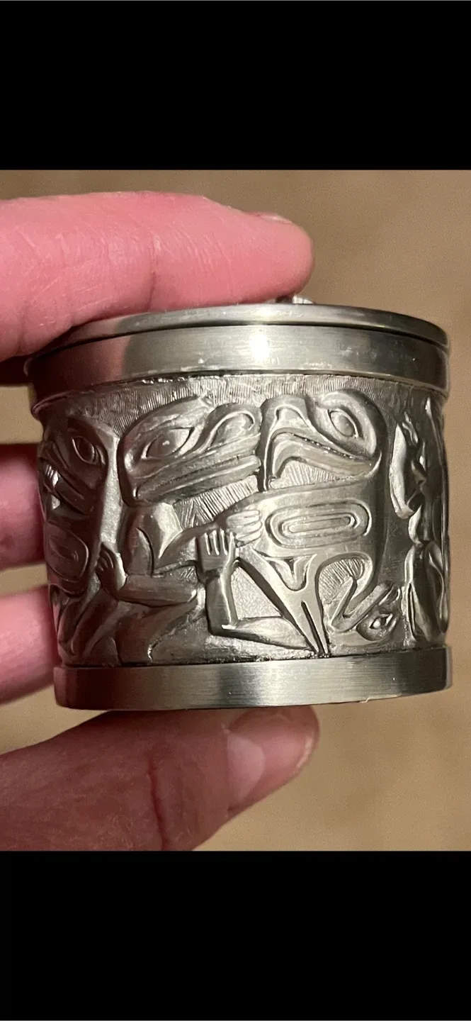 Vintage Pewter Box with Indigenous Art image indicator(2)