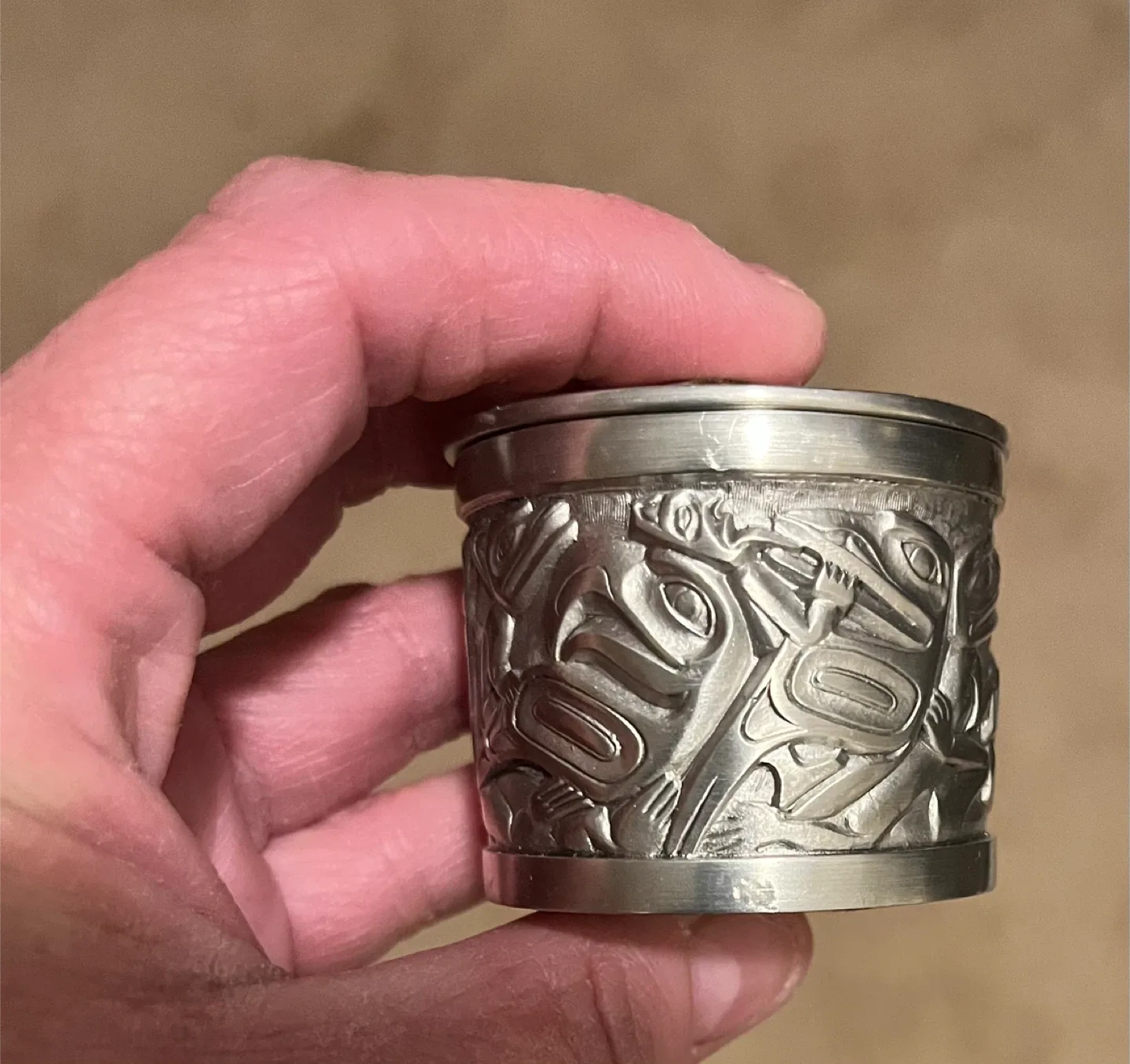 Vintage Pewter Box with Indigenous Art image indicator(4)