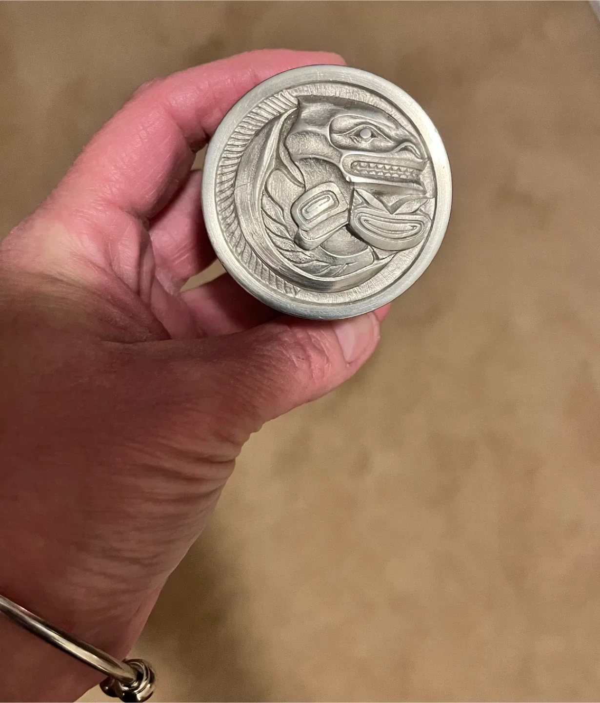 Vintage Pewter Box with Indigenous Art image indicator(7)