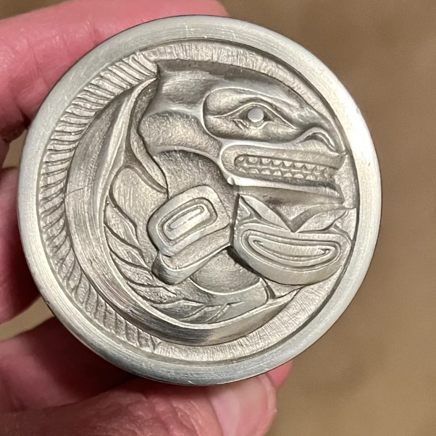 Vintage Pewter Box with Indigenous Art