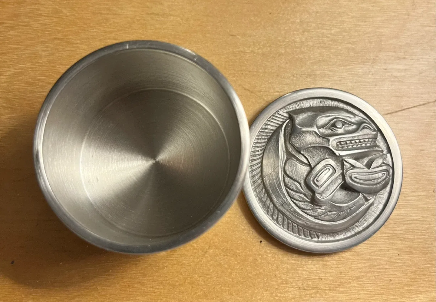 Vintage Pewter Box with Indigenous Art image indicator(9)