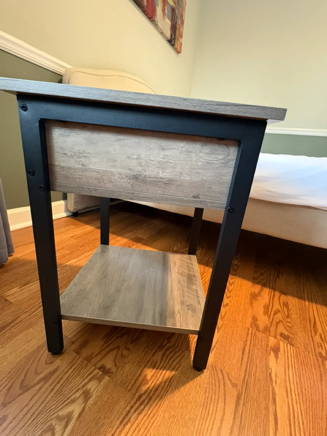 Wood & Metal Nightstand with Drawer - photo 3