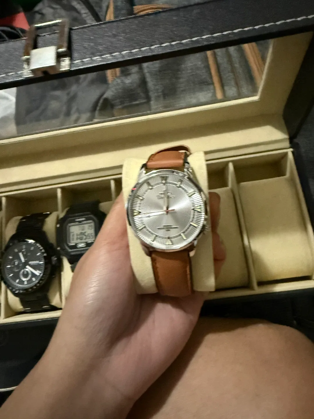 Uni Silver Watch with Brown Leather Strap