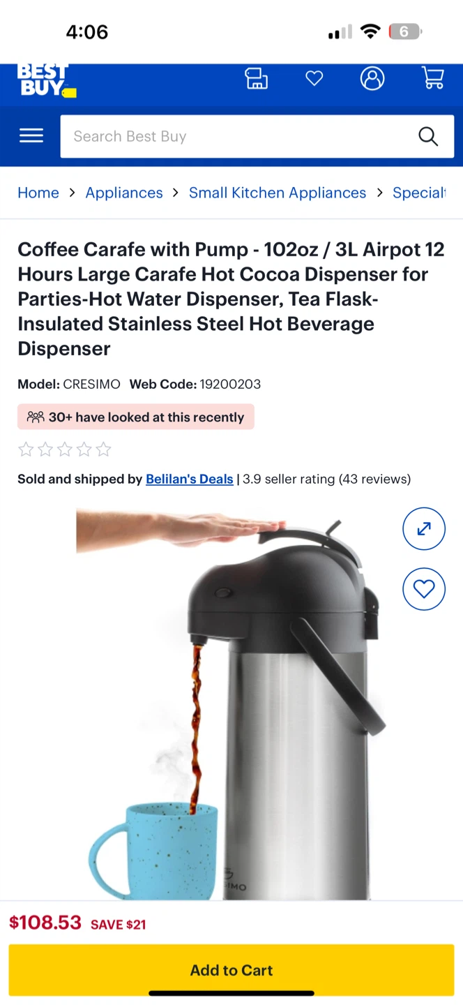 CRESIMO Airpot Thermal Carafe - 3L