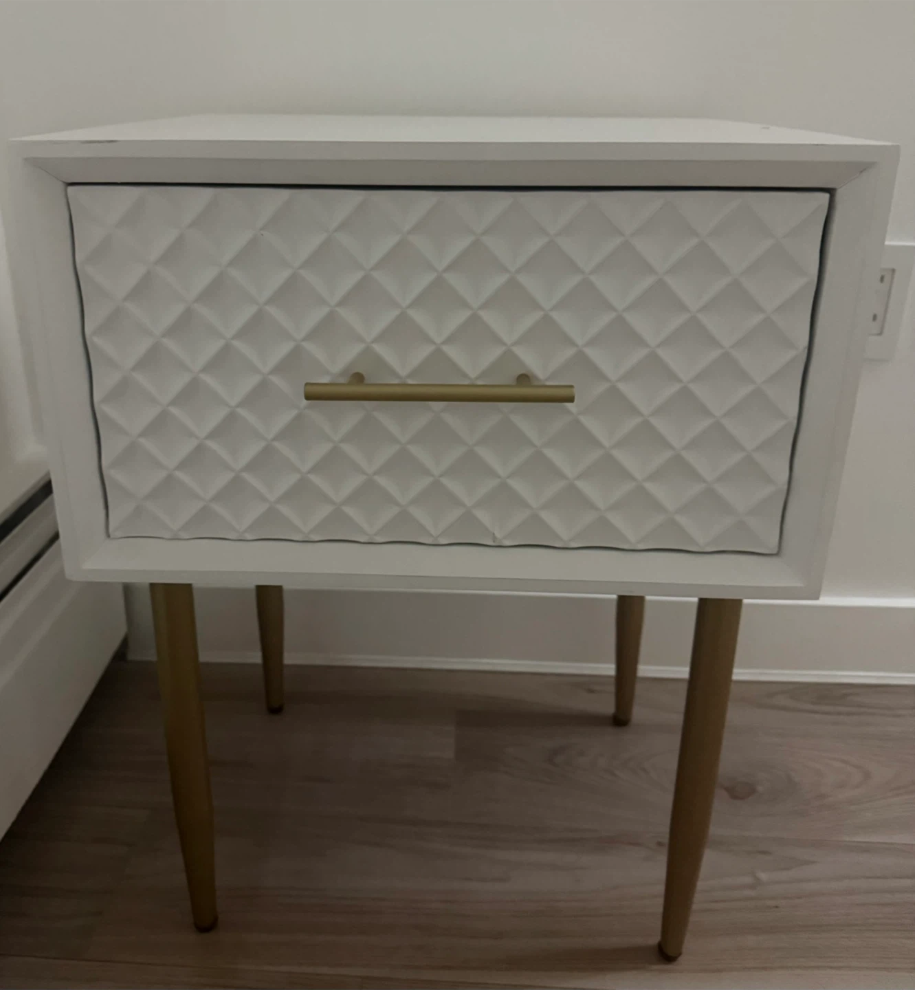 Set of White Nightstands with Gold Accents