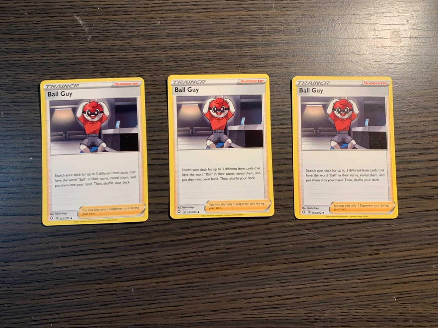 3x Pokemon Trainer Ball Guy Supporter Card