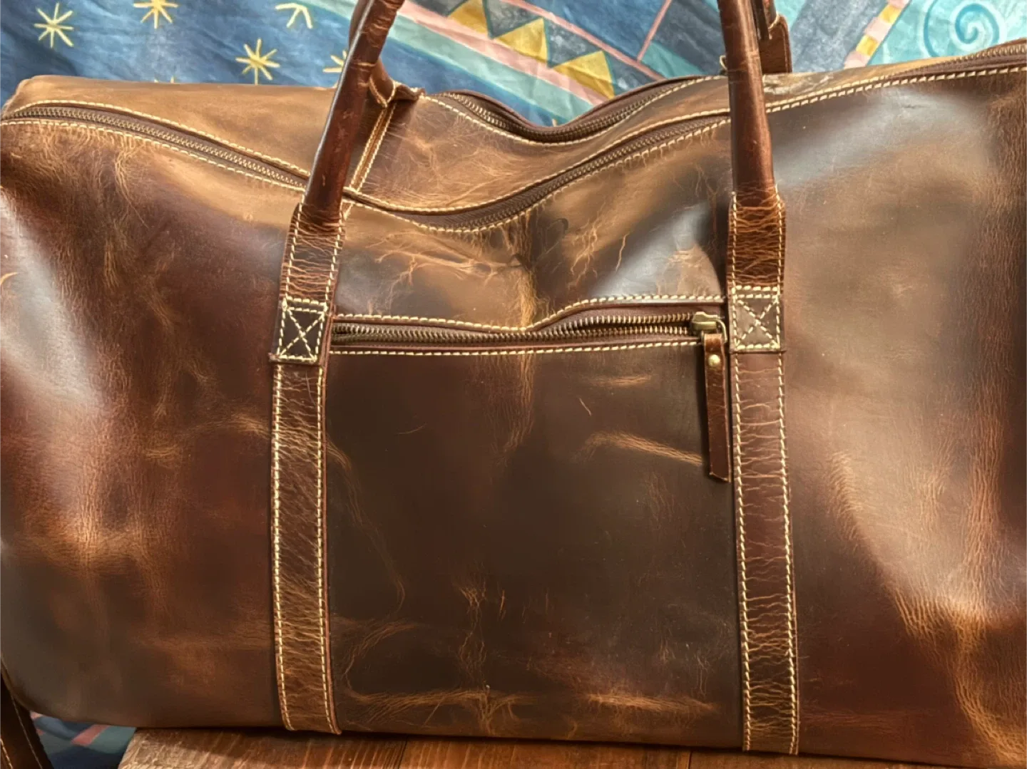 Handmade leather duffle bag. Size large