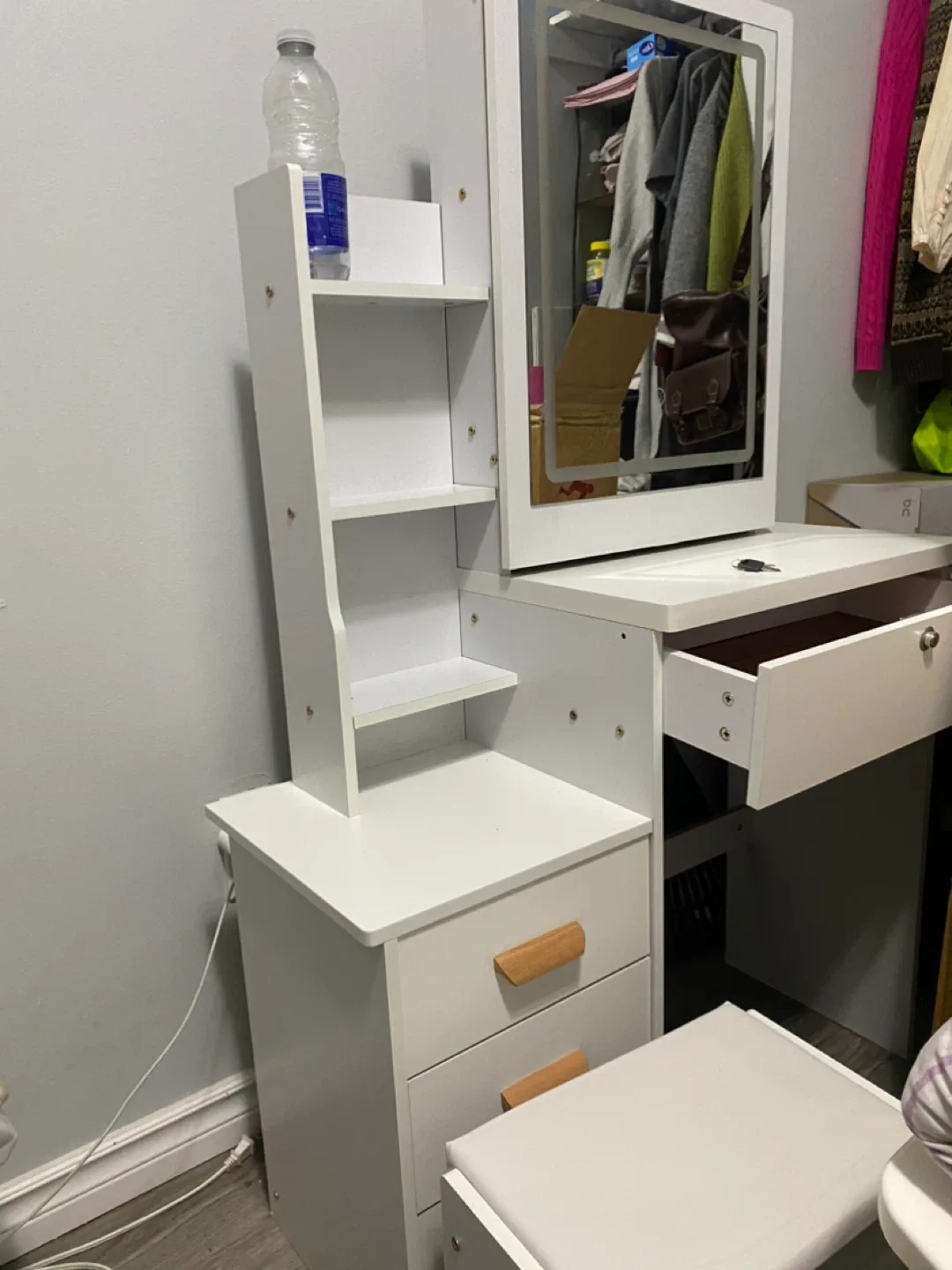 White Vanity Table with Mirror & Stool image indicator(2)