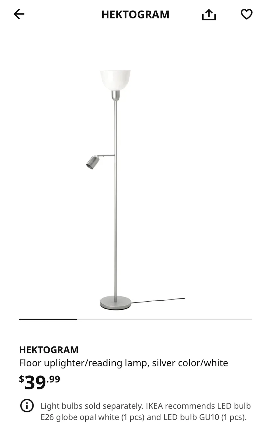 IKEA Hektogram Floor Lamp - Silver/White