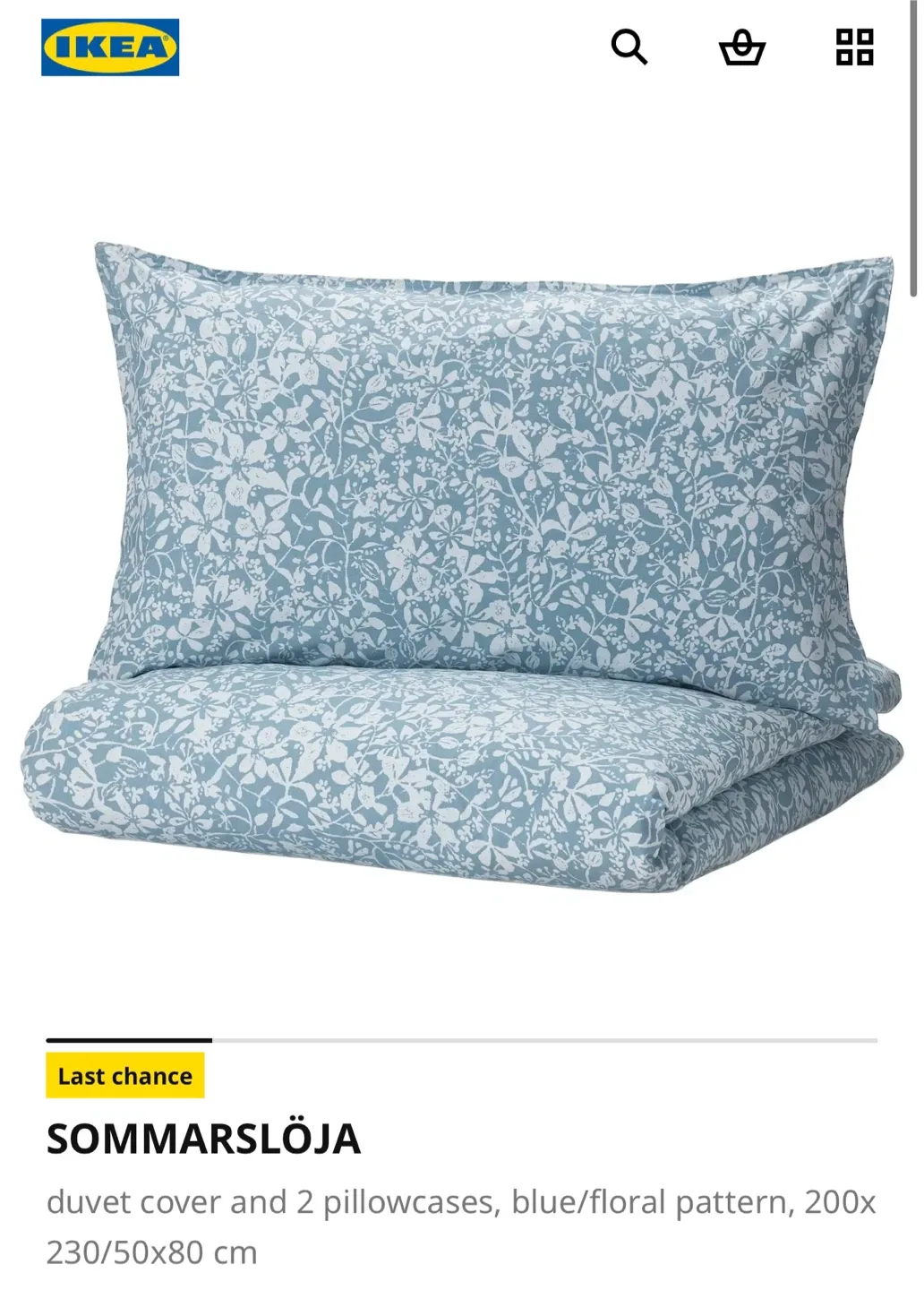 IKEA SOMMARSLÖJA Duvet Cover Set - Blue Floral