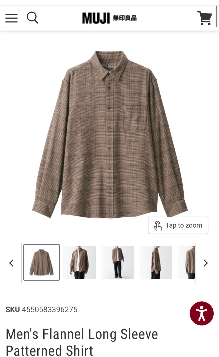 MUJI Men's Flannel Long Sleeve Patterned Shirt