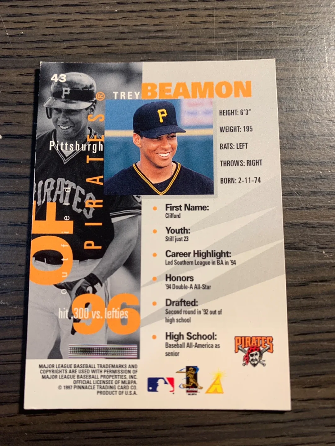 Trey Beamon 1997 Pinnacle Inside Baseball Card image indicator(2)