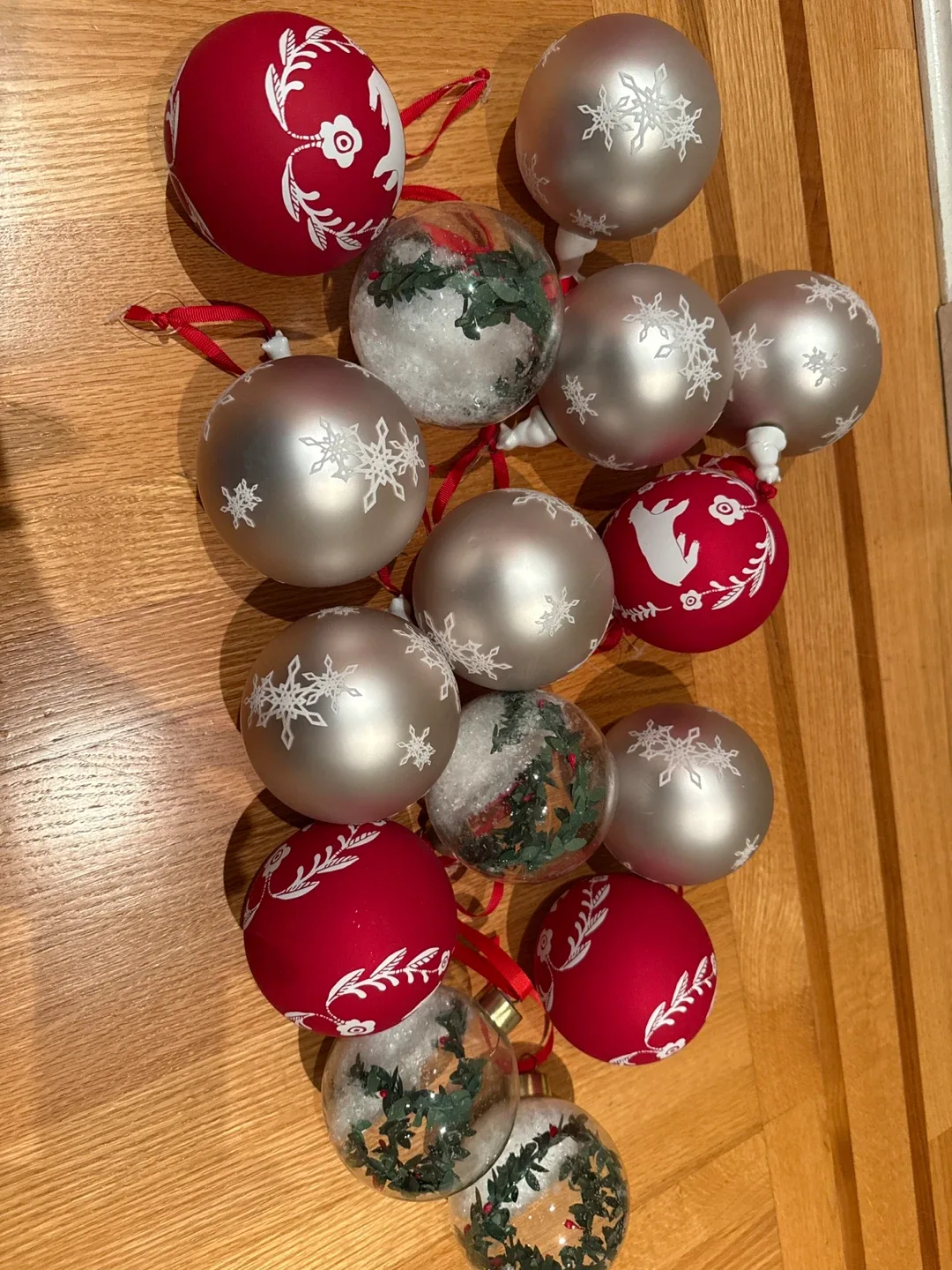 Crate & Barrel Christmas Ornaments - Red, Silver, Clear