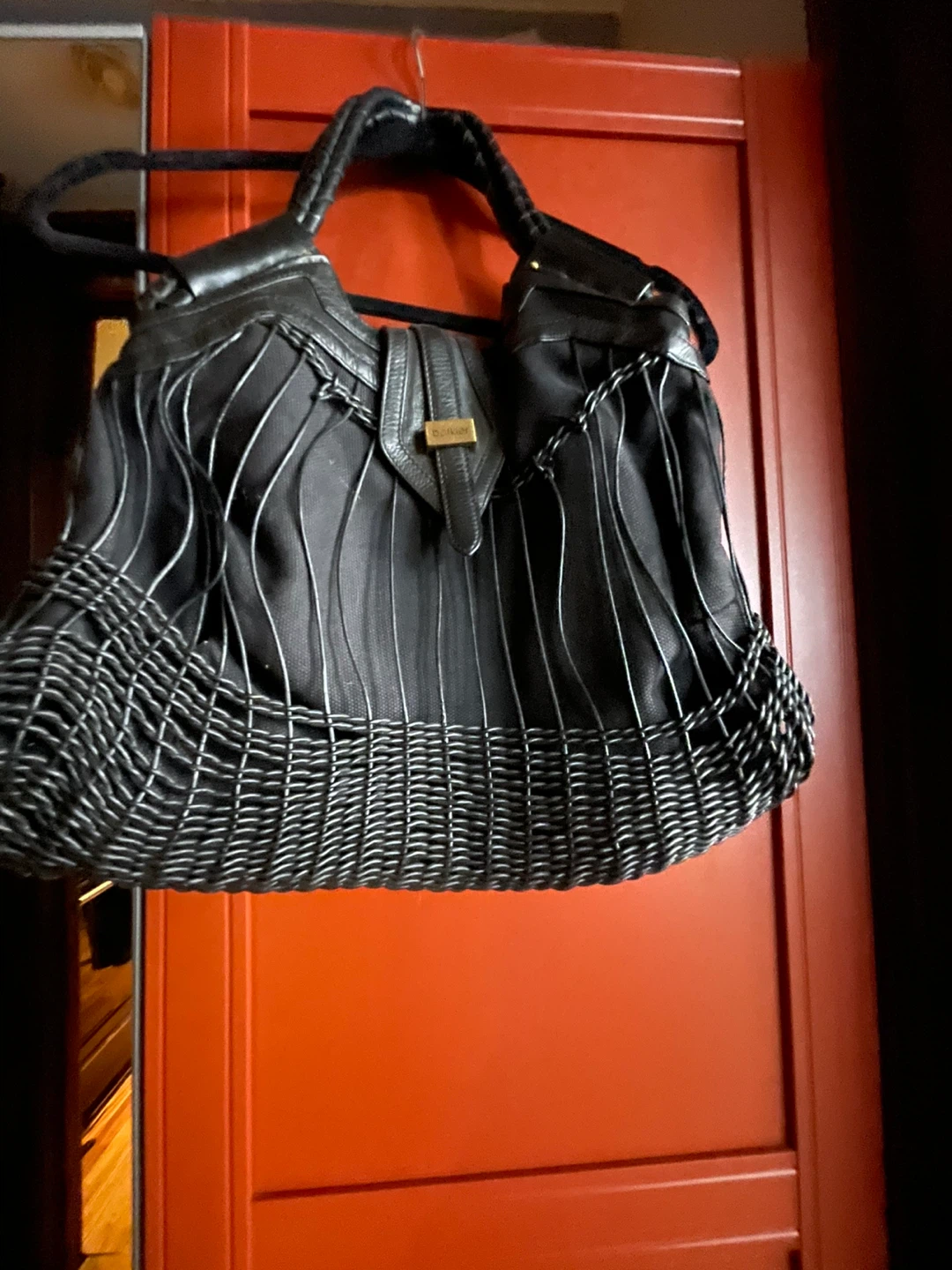 Bötkier Black Leather & Woven Tote Bag