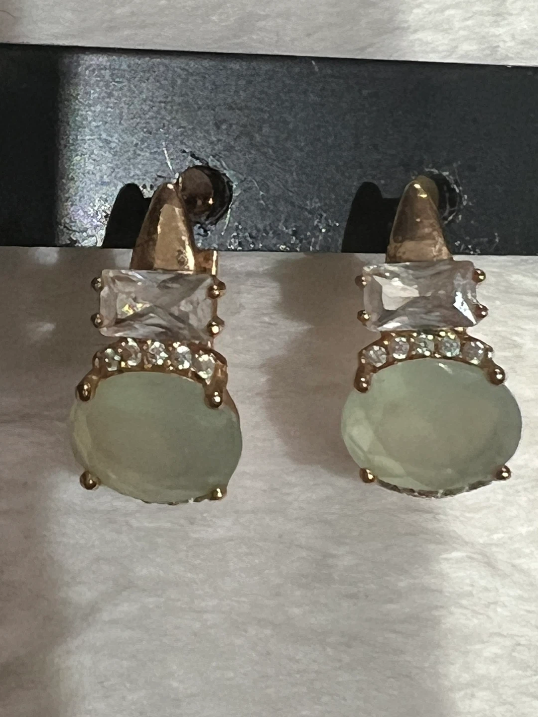 Drop Earrings - Gold Tone with Green Stone