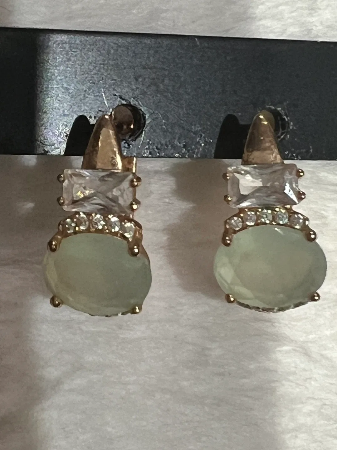 Drop Earrings - Gold Tone with Green Stone