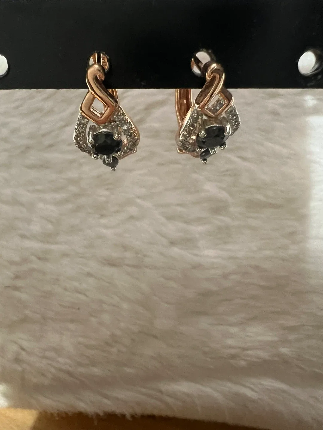 Rose Gold tone Earrings with Black Stones image indicator(4)