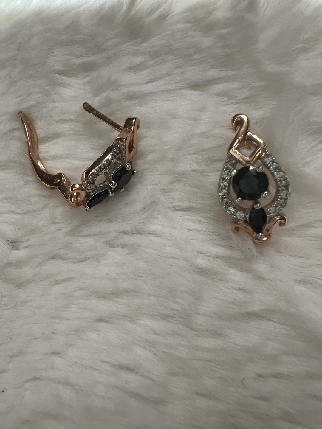 Rose Gold tone Earrings with Black Stones