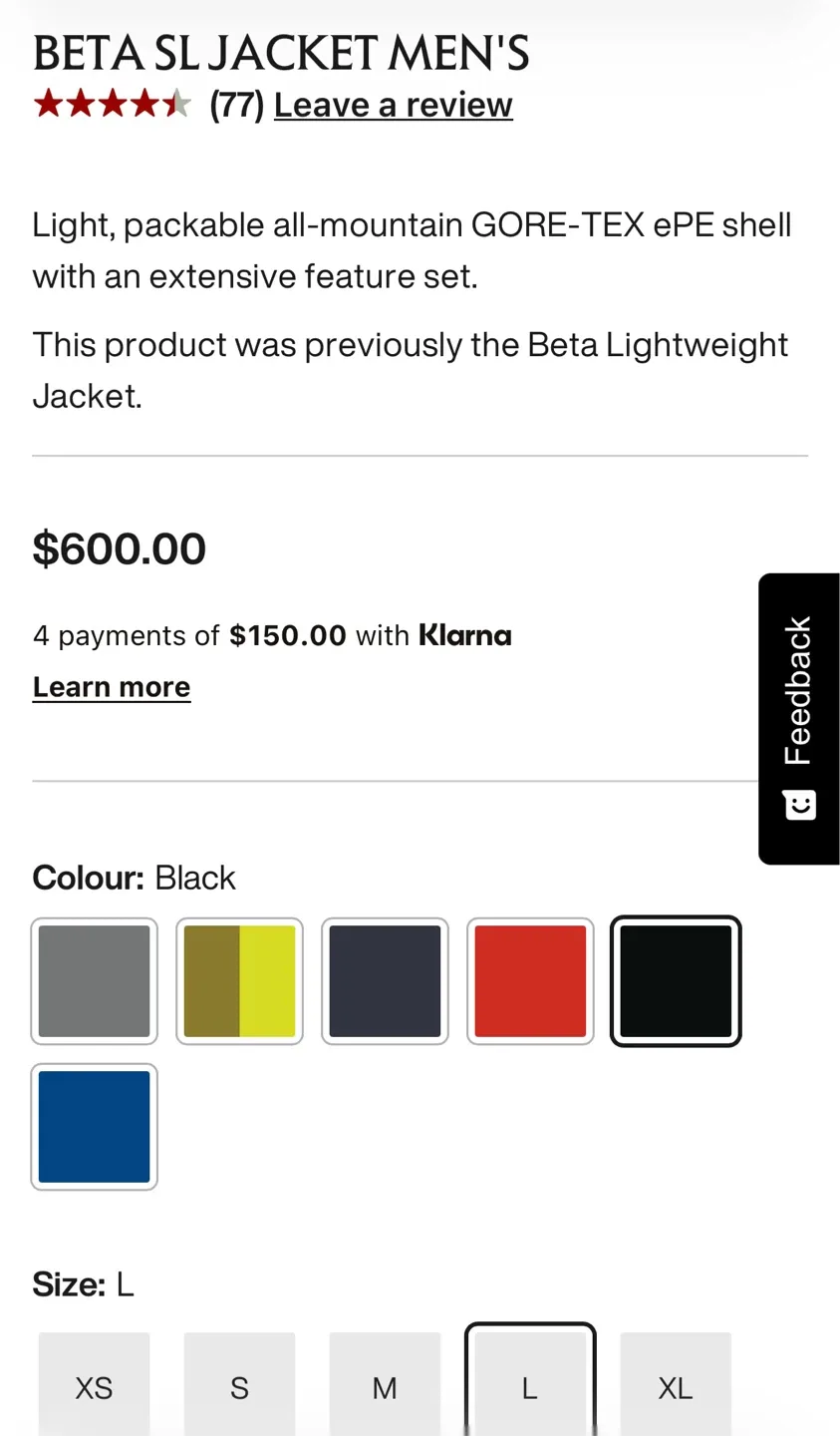 Arcteryx Beta SL men's Black L image indicator(2)