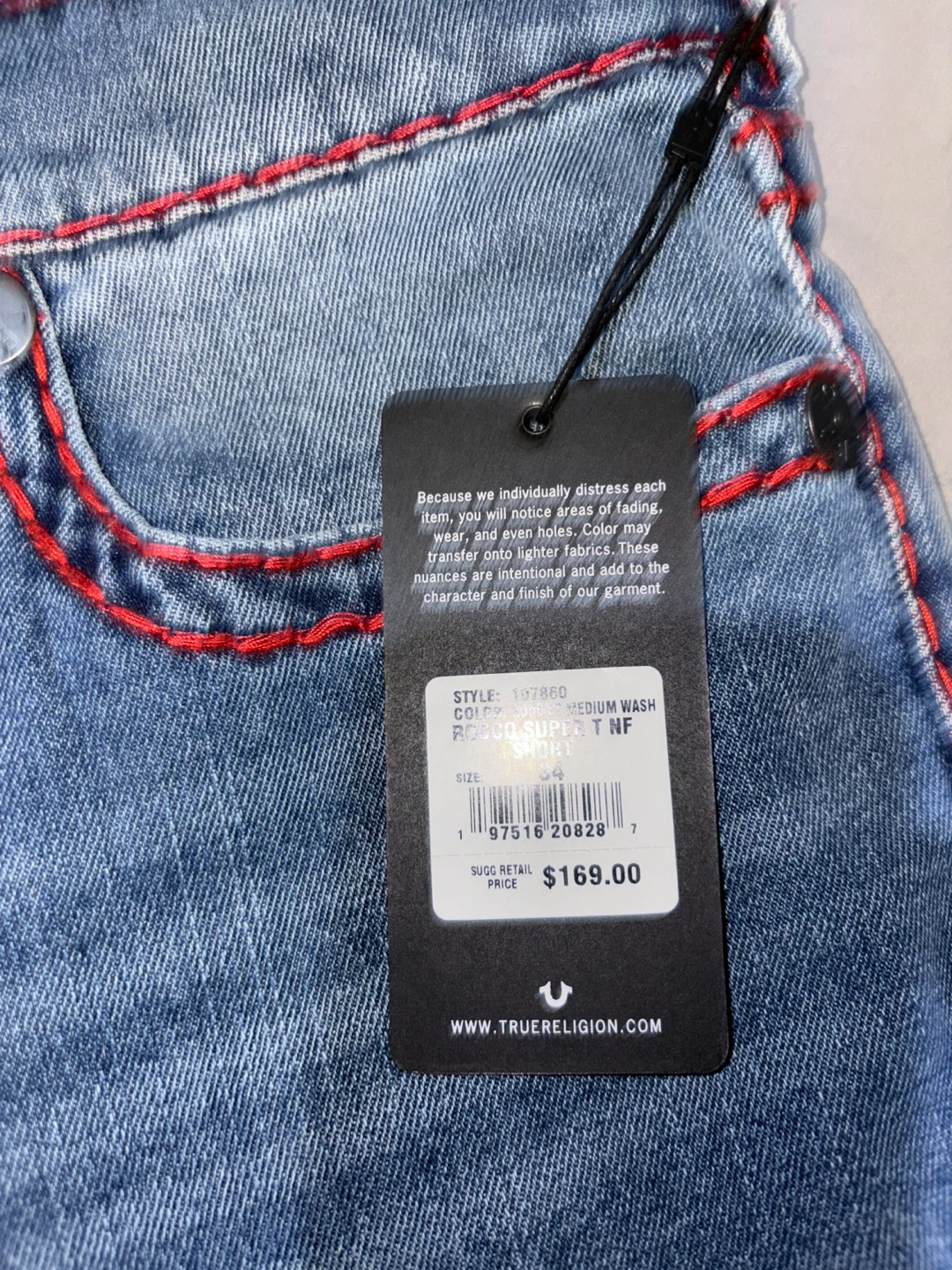 True Religion Rocco Super T NF Denim Shorts Sz 34 - photo 3