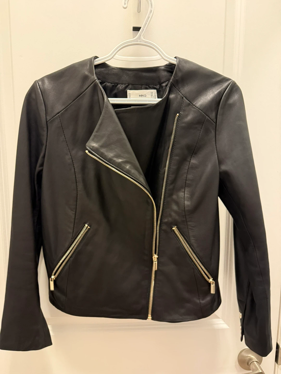 Mango Black Leather Jacket - Size XS