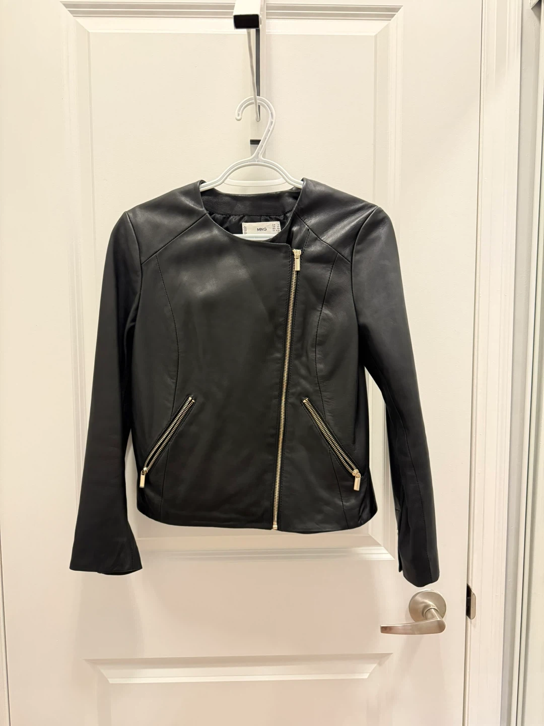Mango Black Leather Jacket - Size XS - photo 3