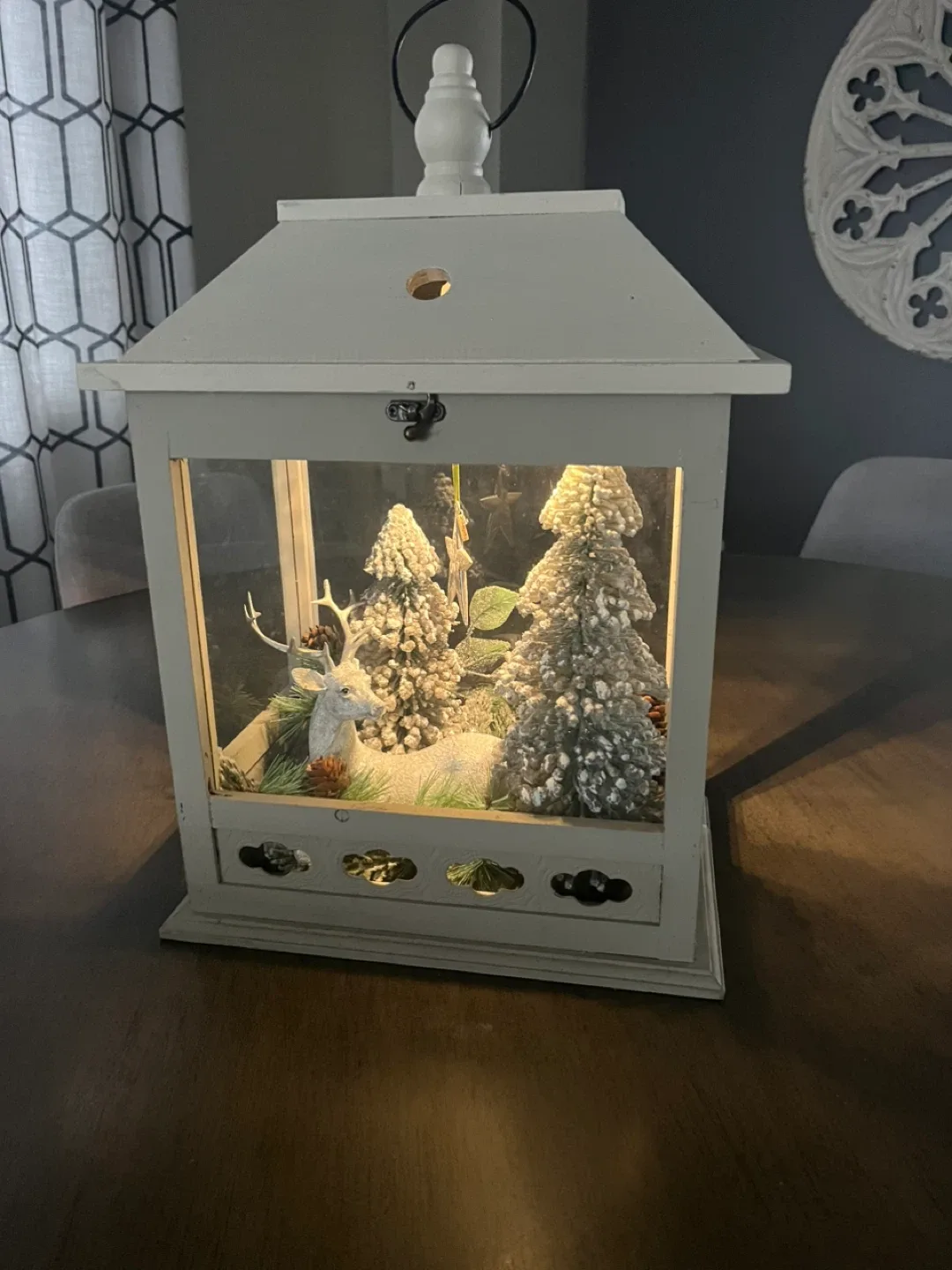 Christmas Lantern with Trees and Deer