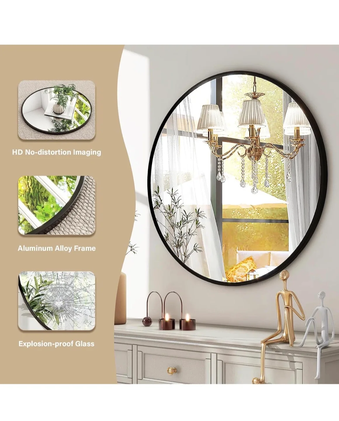 HARRITPURE 30" Round Bathroom Mirror - Black image indicator(3)